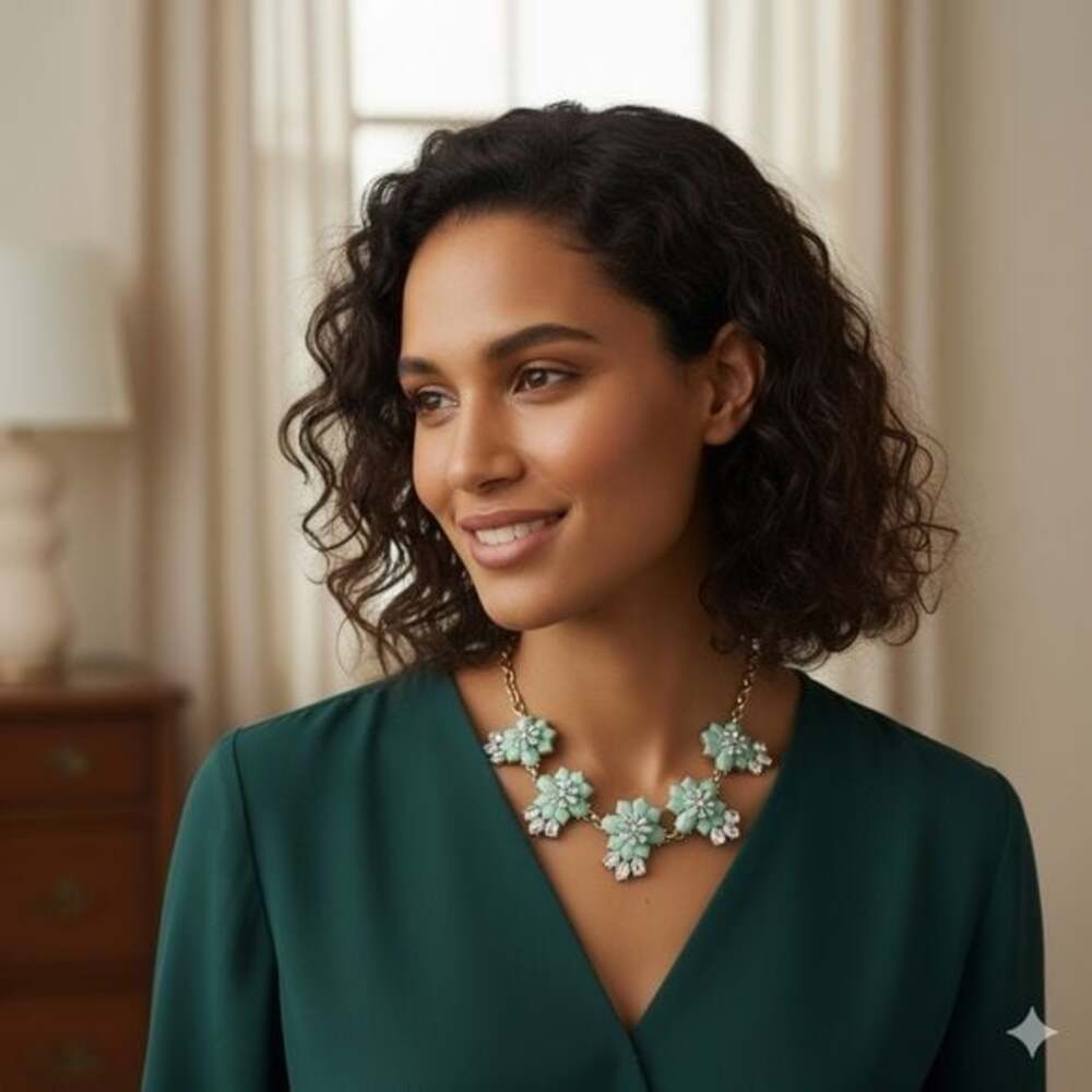 J. Crew Floral Necklace in Mint Green and Gold
